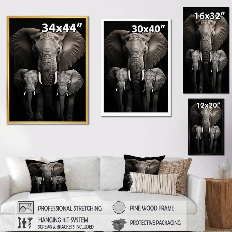 Designart "Black And White Elephant Embrace Of Strength I" Animals